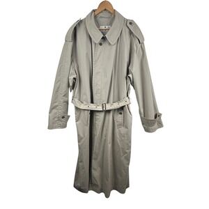 Bugatti Trench Coat Mens 44L Beige Vintage Long Cotton Made in West Germany